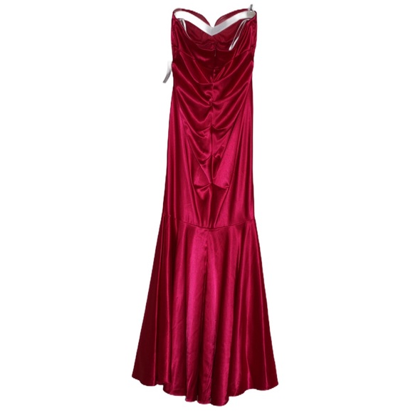 NWT Xscape Red Strapless Satin Mermaid Gown - Picture 3 of 6